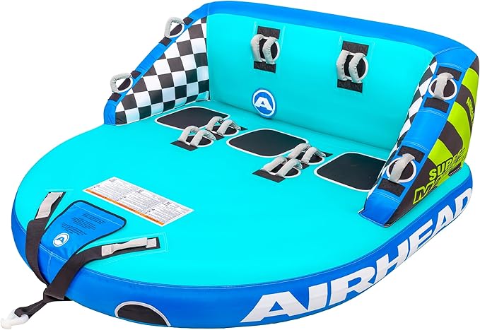 Airhead Mable Inflatable Towable Tube, 1-4 Rider Models, Dual Tow Points, Full Nylon Cover, EVA Foam Pads, Patented Speed Valve, Boat Tubes and Towables