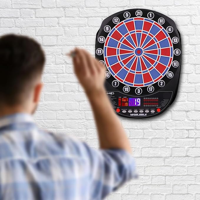 WIN.MAX Electronic Dart Board Soft Tip Dartboard Set LED Displays 3 Languages with 12 Darts 100 Tips Power Adapter