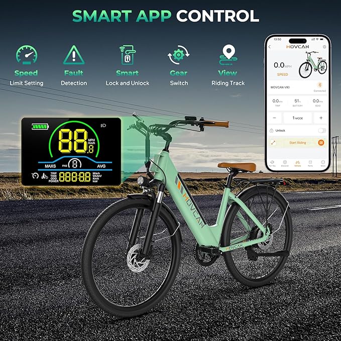 V80 Electric Bike, 1000W Motor 28MPH Ebike, 48V 13Ah Removeable Battery, 26'' City Cruiser Adult Electric Bicycles up to 70 Miles