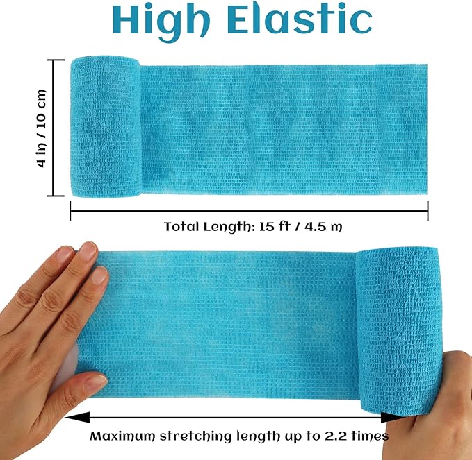 6 Rolls Elastic Self Adhesive Bandage Wrap 4 Inch, Breathable Non Woven Cohesive Bandage, Vet Wrap for Dogs, Ankle Sprains Swelling Medical First Aid Tape, Sports Athletic Tape Blue