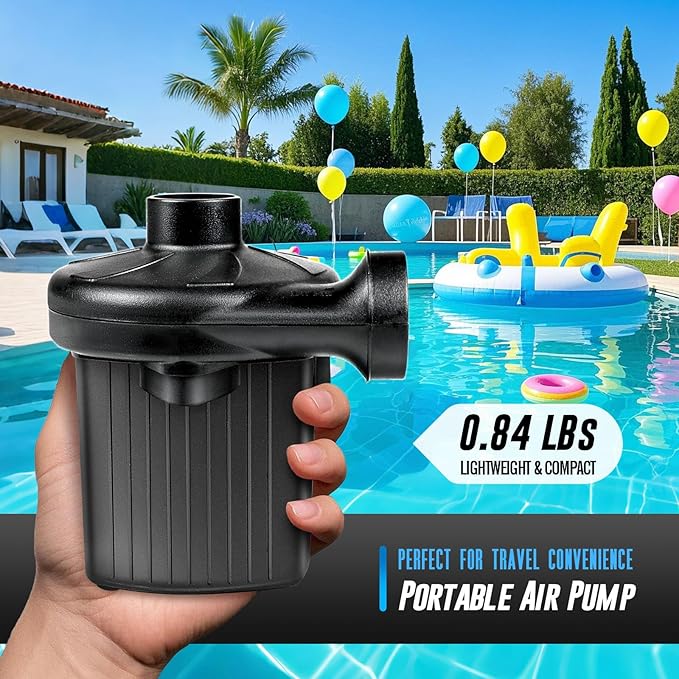 130W Electric Air Pump with 3 Nozzles Options– Fast Inflation for Small Airtight Inflatables, Pool Floaties, Swim Tubes, Camping Gear & Decorations