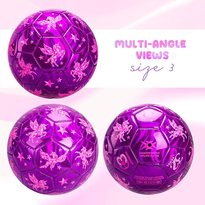 Kids Soccer Ball Size 2 Size 3 Size 4 Glitter Unicorn Dinosaur- For Toddlers Kids Age 1-3 3-8 8-12 - Sports & Outdoors Ball Inflatable with Pump - Gift for Girls Boys Children Youth School Birthday