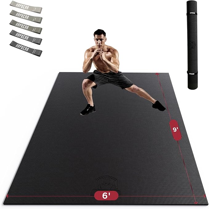 HAPBEAR Extra Large Exercise Mat-7'x5'/6'x8'/6'x9'/6'x10'/6'x12'x8mm(1/3 inch),Non-Slip, Ultra Durable, Thick Workout Mats for Home Gym Flooring Cardio, Yoga Mats for Fitness, High-Density Exercise Mat, Shoes-Friendly