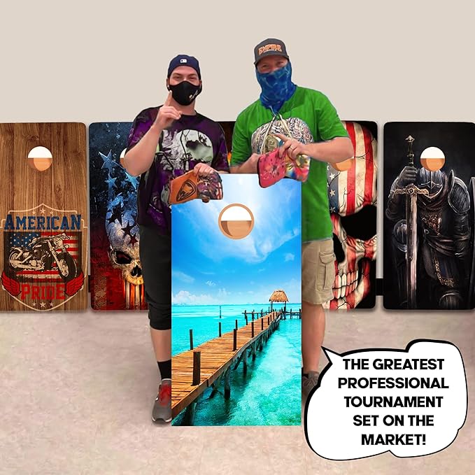 CornholeGamesUSA Pro Cornhole Boards Set | Made in USA | 3/4 Baltic Birch | No Bounce | Triple Thick Legs | Two Brace & Handles, Tournament 2x4 Regulation Set with Score Tower & Cornhole Bags
