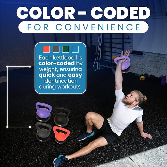 bintiva Soft Kettlebells - Sea and Iron Sand Filled Weights for Women and Men - Color Coded Kettle Bell Sets