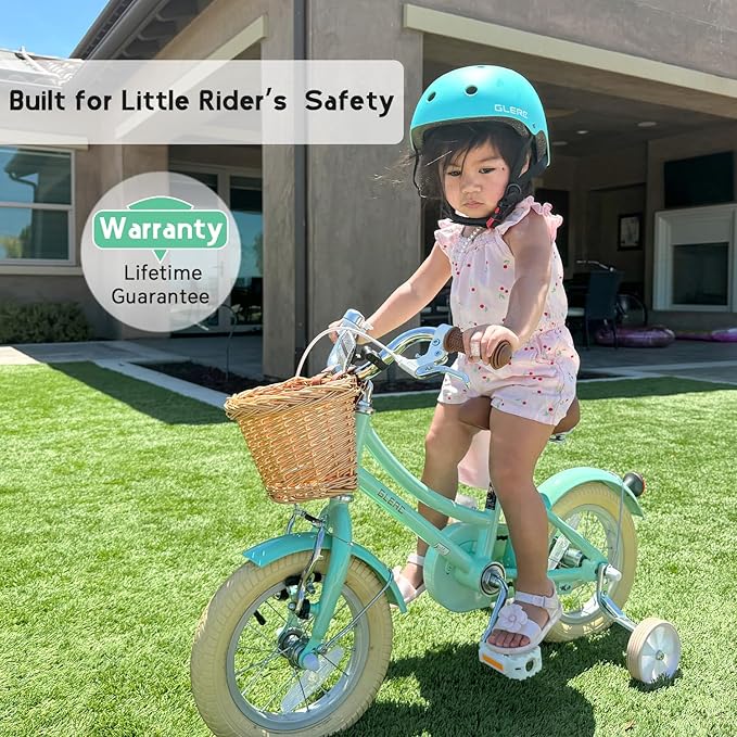 Glerc Little Molly 12-20 Inch Kids Retro Cruiser Bike for 2-13 Year Old with Wicker Basket & Training Wheels/Kickstand, Multiple Colors