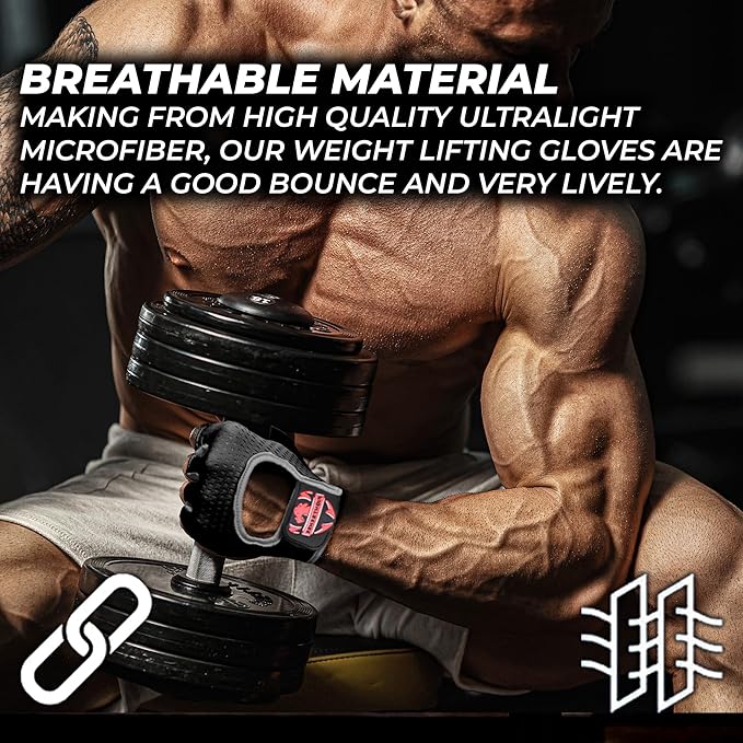 FIGHTSENSE Workout Gloves for Men Women, Weight Lifting Gloves with Non-Slip Silicon Padded Palm, Breathable, Lightweight Exercise Gym Gloves for Weightlifting Powerlifting Cycling Rowing