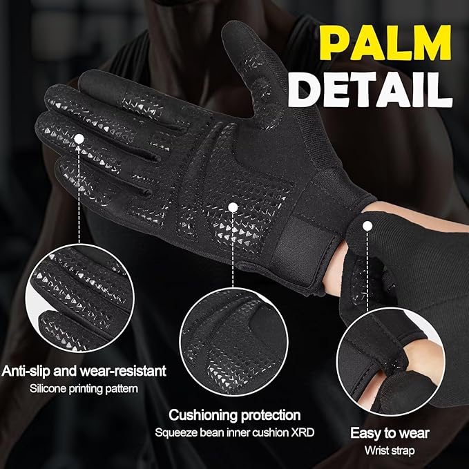 Workout Gloves for Men Women, Lightweight Full Palm Grip Padded Protection Gym Gloves for Weightlifting, Training
