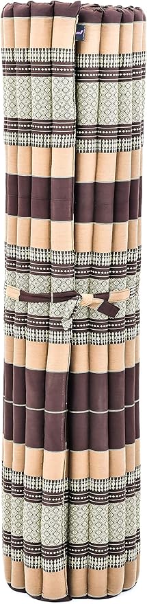Leewadee - Foldable Floor Mattress - Japanese Roll Up Futon -Trifold Tatami Mat- Guest Floor Bed - Camping Mattress - Thai Massage Mat, Kapok Filled, 75 x 57 inches, Brown