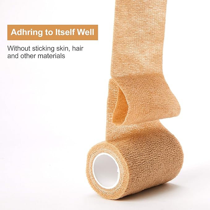 Self Adhesive Bandage Tape (3 Inches X 5 Yards), Elastic Cohesive Bandage Medical Wrap for First Aid, Sports, Wrist & Ankle (3 inch, Count, 12)