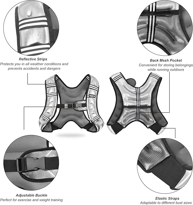 Weighted Vest, 6lb/8lb/12lb/16lb/20lb/25lb/30lb Weight Vest with Reflective Stripe, Weighted Vest for Men Women Workout Equipment for Strength Training, Running, Jogging, Fitness, Weight Loss