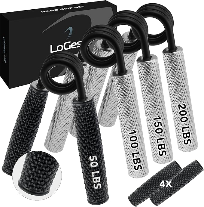 Logest Metal Hand Grip Set, 100LB-200LB 3 Pack 50LB-200LB 4 Pack No Slip Heavy-Duty Grip Strengthener with Gift Box, Great Wrist & Forearm Hand Exerciser, Home Gym, Hand Gripper Grip Strength Trainer