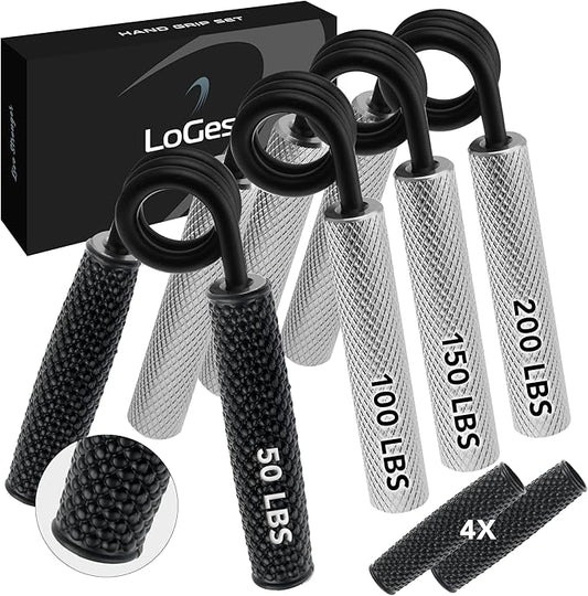 Logest Metal Hand Grip Set, 100LB-200LB 3 Pack 50LB-200LB 4 Pack No Slip Heavy-Duty Grip Strengthener with Gift Box, Great Wrist & Forearm Hand Exerciser, Home Gym, Hand Gripper Grip Strength Trainer