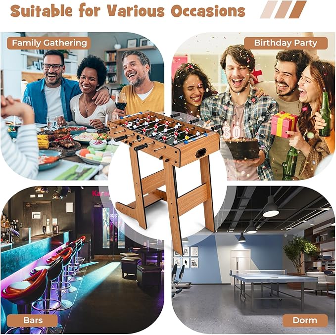 GYMAX Folding Foosball Table, 27” Freestanding Foosball Table with Balls for Family Gaming Room, Soccer Game Table for Adult Kids ASTM Certificated