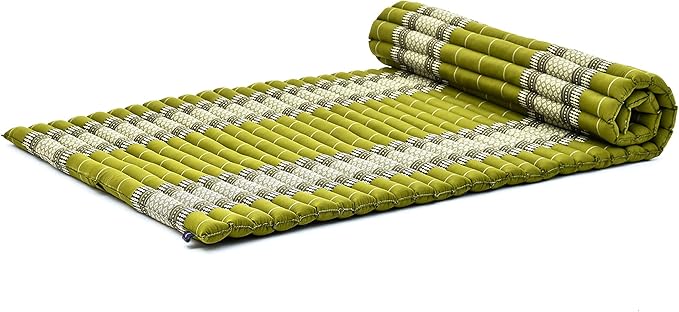 Leewadee - Kapok Roll Mat – Handcrafted Folding Sleep & Relaxation Mattress from Thailand, Ideal as Guest Bed, Camping Mat, Yoga Mat or Traditional Futon, 75 x 39 inches, Green