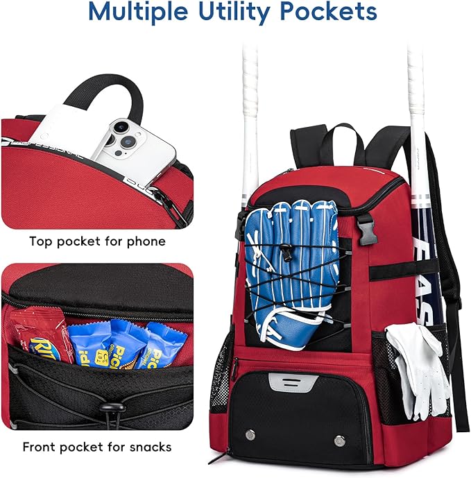Baseball Bag for Youth and Adult, Softball Backpack 40L Large Capacity, Bat Backpack with Shoes Compartment and Hidden Helmet Holder