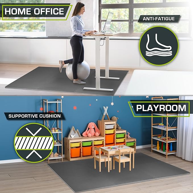 ProsourceFit Extra Thick Puzzle Exercise Mat, EVA Foam Interlocking Tiles for Protective, Cushioned Workout Flooring for Home and Gym Equipment, Grey - 3/4 inch - 96 Sq Ft - 24 Tiles