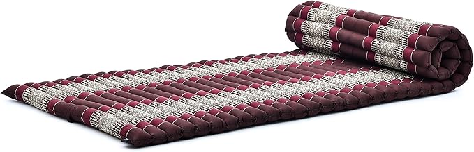 Leewadee - Foldable Floor Mattress - Japanese Roll Up Futon -Trifold Tatami Mat- Guest Floor Bed - Camping Mattress - Thai Massage Mat, Kapok Filled, 75 x 28 inches, Brown Red