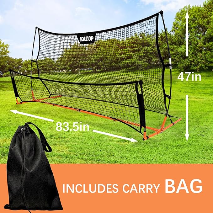 Katop Soccer Training Rebounder Net, 2-in-1 Soccer Goal Net with Heavy Duty All-Weather Metal Frame, for Shooting, Passing and Penalty Kick Training