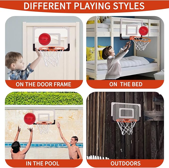 NI-ROU Indoor Mini Basketball Hoop and 4pcs Balls for Door Classroom Board Hoop Game Set for Kids Wall Mount with Complete Accessories Basketball Toy Gifts for Boys Teens