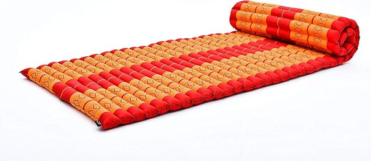 Leewadee - Foldable Floor Mattress - Japanese Roll Up Futon -Trifold Tatami Mat- Guest Floor Bed - Camping Mattress - Thai Massage Mat, Kapok Filled, 75 x 28 inches, Orange Red