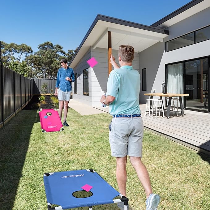 Portable Cornhole Set PVC Framed Corn Holes Outdoor Game Set with 2 Cornhole Boards, 8 Cornhole Bean Bags and Carrying Case, Camping Games Indoor Outdoor for Kids and Adults, Travel Camping Accessory