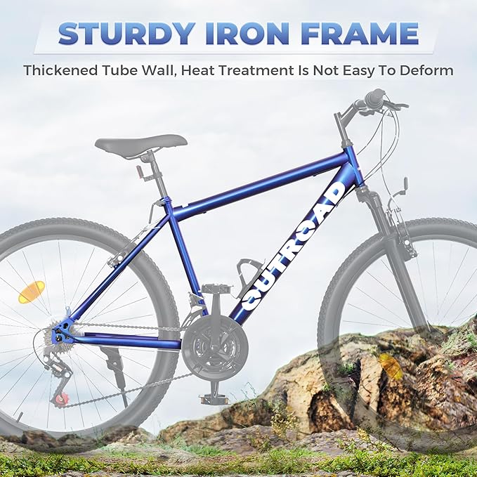 26" Mountain Bike - 1/7-Speed Lightweight High-Carbon Steel Frame, V Brakes & Front Suspension - Adjustable Ergonomic Seat for Men & Women(Quick Assembly, Multiple Colors)