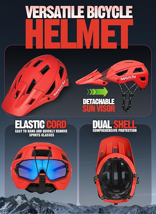 Mountain Bike Helmet for Adults & Youth Lightweight Impact-Resistant with Adjustable Dial & Removable Visor Unisex Helmet for Mountain Biking Bicycle Clcying