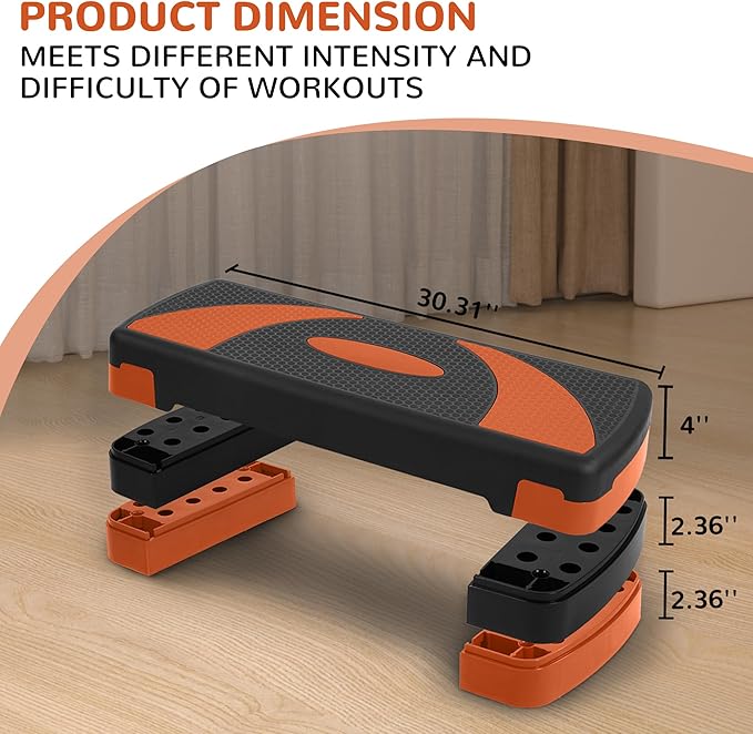 Fitvids Step Aerobic Platform, 31" Exercise Step with 3 levels Adjustable Height, 4 Stackable Risers, Fitness Training Workout Stepper for Home Gym, Cardio Strength, Black & Pink