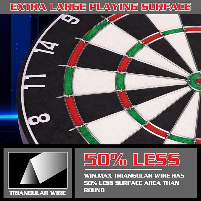 WIN.MAX Dart Board - Bristle Steel Tip Dartboard Dart Boards for Adults Bristle Steel Tip Dartboard Set with 12 Darts Metal Tip