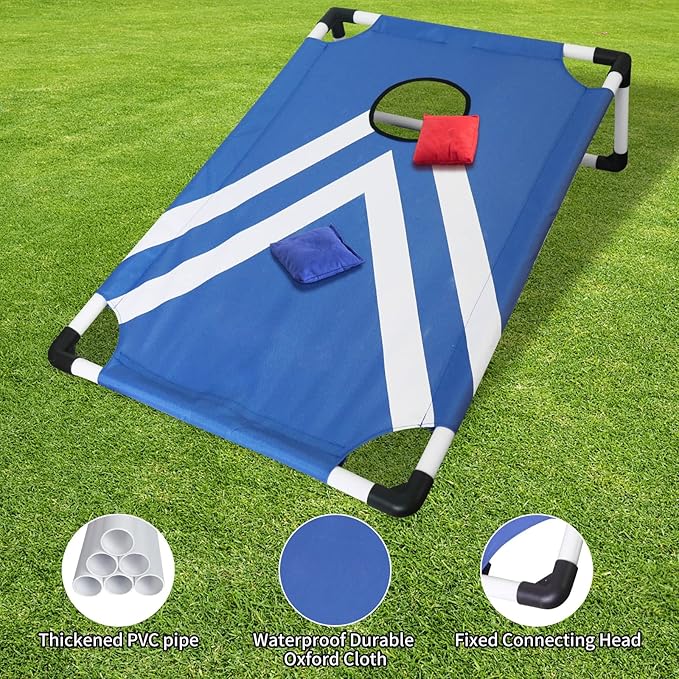 Portable PVC Framed Cornhole Game Set with 2 Collapsible Cornhole Boards, 8 Bean Bags and Carrying Case, Waterproof Mini Cornhole Set, Outdoor Indoor Yard Toss Games Rainbow Design (3 x 2-feet)
