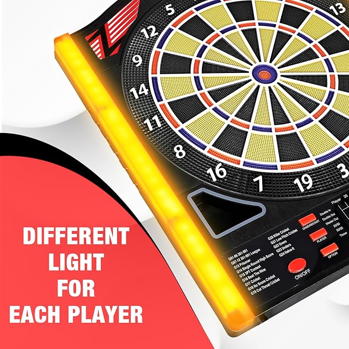 Professional Electronic Dartboard Set with Laser Toe Line, 34 Games & 350 Modes, 1-8 Players, Includes 12 Darts, Suitable for Batteries/Adapters