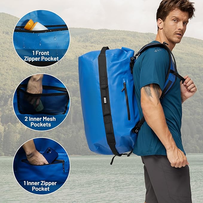MIER Large Waterproof Duffel Bag Rolltop Dry Backpack Duffle Bags for Kayaking, Rafting, Boating, Swimming, Camping, Travel, Gym, Beach, 60L/80L