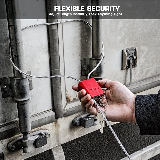 Adjustable Cable Locks with 3 Keys | L 3.28ft x D 1/6in Aluminum Steel Cable Padlock for Bikes, Gate, Lockers & Outdoor Gear | Keyed Different & Red