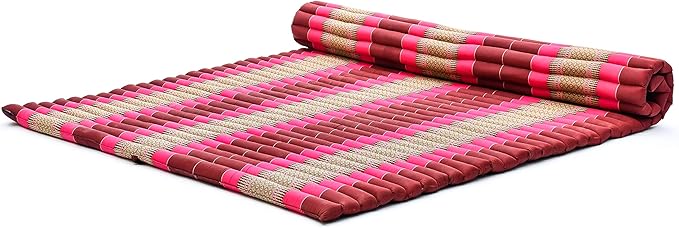 Leewadee - Foldable Floor Mattress - Japanese Roll Up Futon -Trifold Tatami Mat- Guest Floor Bed - Camping Mattress - Thai Massage Mat, Kapok Filled, 75 x 57 inches, Auburn Pink