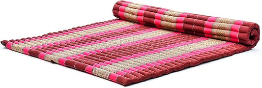 Leewadee - Foldable Floor Mattress - Japanese Roll Up Futon -Trifold Tatami Mat- Guest Floor Bed - Camping Mattress - Thai Massage Mat, Kapok Filled, 75 x 57 inches, Auburn Pink