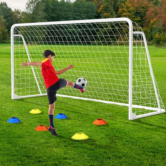 NAIZEA Soccer Goal - 12x6FT/16x7FT/10x6FT/8x6FT/6x4FT Soccer Goals for Backyard - Metal Soccer Goals for Youth Adult - Multiple Sizes Colors - Perfect for Games Indoor Outdoor Practice