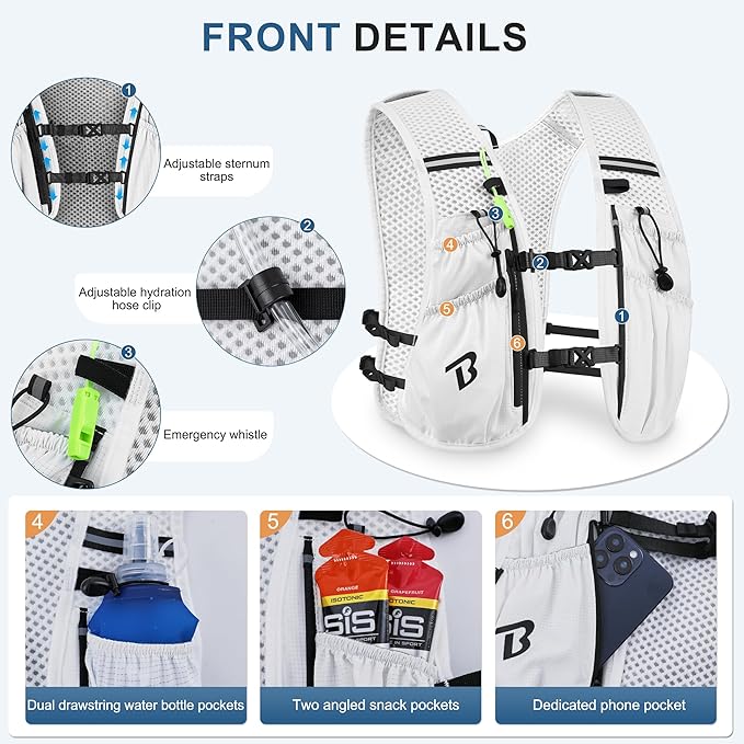 Running Vest Hydration Backpack for Men Women, 5L Lightweight Running Backpack Hydration Pack for Marathon, Trail, Cycling, Hiking, Jogging