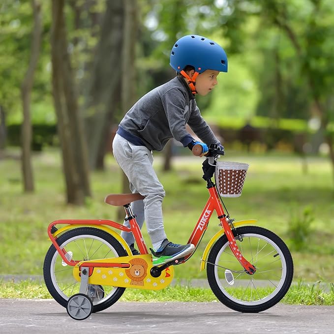 Kids Bike 16 inch Boys Girls Ages 4-7 Years Old Cruiser Bicycle with Woven Basket Single Speed for Youth Caliper Brake Band Brake Rear Rack Included Multiple Colors