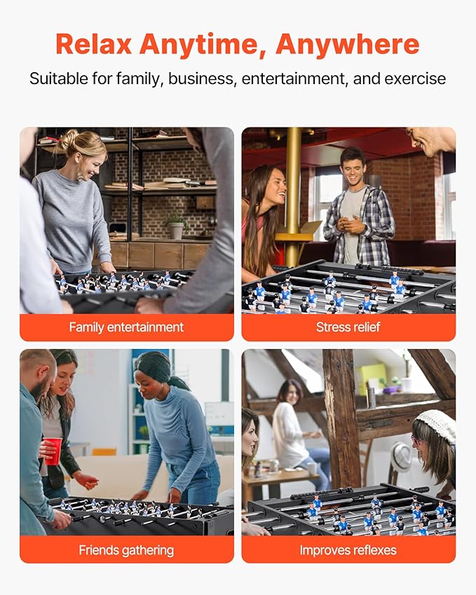 VEVOR Foosball Table 42/48/55 in Foosball Table Indoor Full Size Foosball Tables for Home, Family, and Game Room, Durable Soccer Set, Includes 2/4 Balls, Score Keeper, and 2 Cup Holders