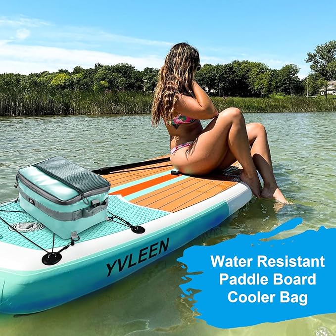 YVLEEN Waterproof Paddle Board Cooler, SUP Cooler Durable PVC Material Paddle Board Deck Bag with Mesh Top Pocket, Adjustable Straps, Super Capacity for Stand-Up Paddleboard and Kayak Accessories