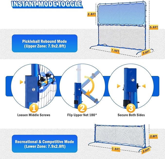 Pickleball Practice Rebounder Net for Dink Volley Solo Training Equipment, 7.9FT or 6FT 2in1 Mini Pickleball Net Portable Trainer for Outdoor Driveway Backyard Indoor Garage, Easy Setup & Storage
