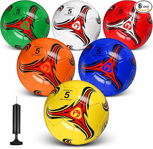 Deekin 6 Pcs Soccer Ball Bulk with Pump Size 5/4/3 Soccer Ball for Indoor Outdoor Sport Practice Competition Sport Training Accessories for Youth Adults