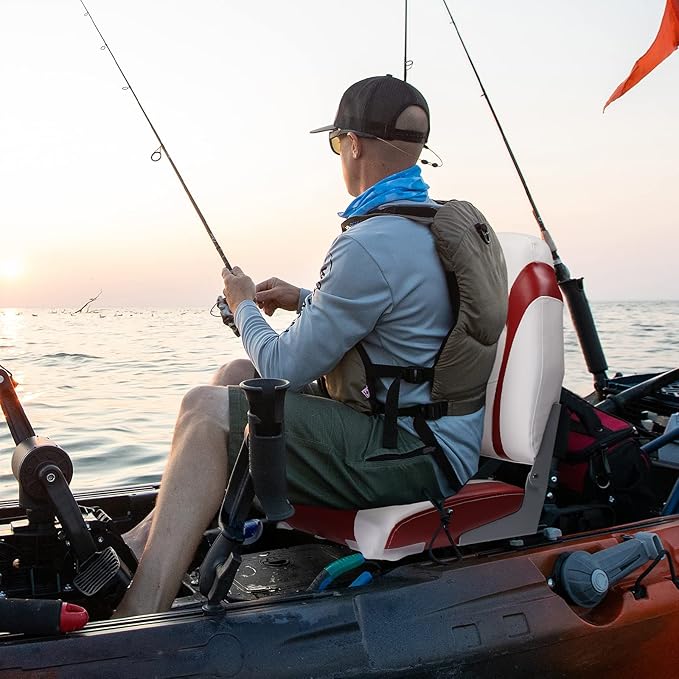 PEXMOR Boat Seats Low/High Back, Folding Boat Seat Included, Fold-Down Fishing Boat Seats Waterproof Captain Boat Seat w/Aluminum Hinges & Thick Soft Cushion, 2 Packs (High Back-Red & White)