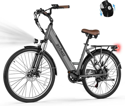 Cores Electric Bike for Adults, 26" Electric Commuter Bike with 1200W Peak Motor, 28MPH 70 Miles Max, 48V 576Wh Removable Battery, 7-Speed City Cruiser Mountain E Bike for Commuting