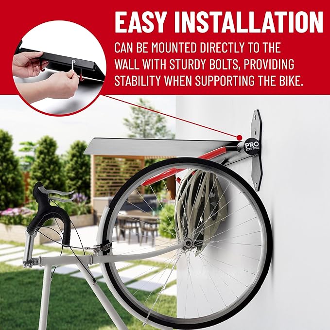 PRO BIKE TOOL Bike Storage Rack - Indoor Bike Rack for Bicycle and Accessories - Compact Steel Bike Holder - Easy Installation - Black and Red - Durable Metal Construction for Home or Garage