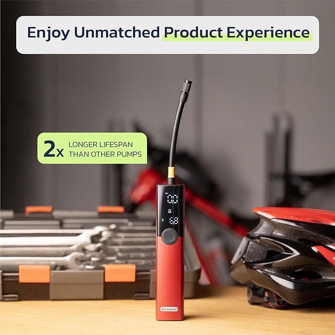 Woowind BP188 Bike Pump, The Pro Electric Bicycle Pump Tire Inflator Portable Air Compressor with Schrader, Presta and Dunlop Valve Adapters - 120~150PSI Options