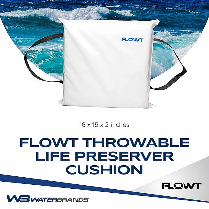 Flowt Boat Seat Cushion and Throw Cushion for Boat Safety – USCG Approved Type IV, Life Cushion for Boat, Durable, Comfortable Boat Seat Cushions for Kayaks, Paddle Board, Canoe and Boating - White
