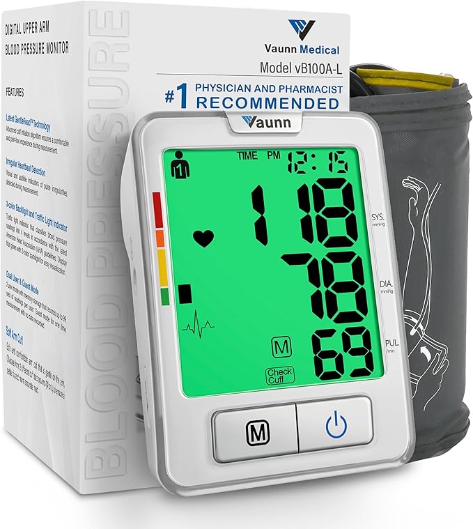 FSA/HSA Eligible, Vaunn Medical Automatic Upper Arm Blood Pressure Monitor, Large Arm Cuff 12.6" - 20.5"