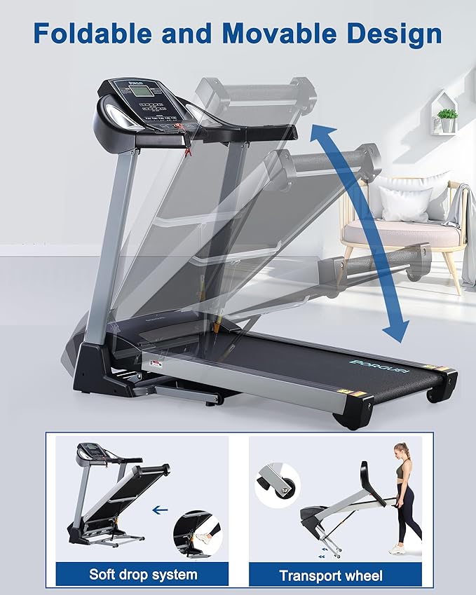 Treadmill with 15% Auto Incline - 350 LBS Capacity, 3.5HP Electric Folding Treadmill Up to 10MPH Speed, Running Machine with 20" Wide Tread Belt & LCD Display for Home Use, Bluetooth Speaker